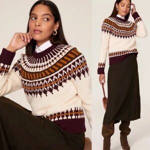 Tory Burch Fair Isle Cream and Dark Brown 
 Crewneck Sweater
